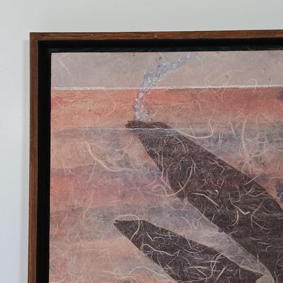 LOT 158: Raku Pottery Whale Wall Art with Jean James Whale Themed Paper Collage