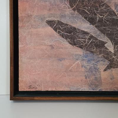 LOT 158: Raku Pottery Whale Wall Art with Jean James Whale Themed Paper Collage