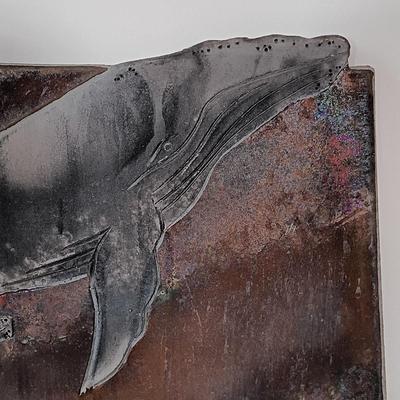 LOT 158: Raku Pottery Whale Wall Art with Jean James Whale Themed Paper Collage
