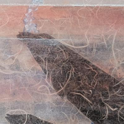 LOT 158: Raku Pottery Whale Wall Art with Jean James Whale Themed Paper Collage