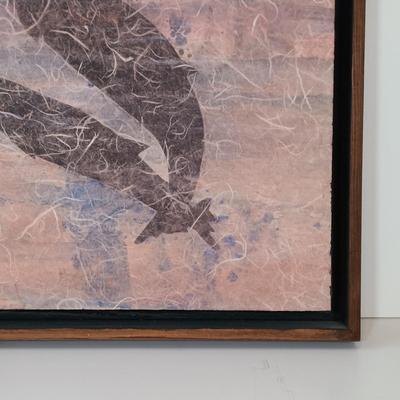 LOT 158: Raku Pottery Whale Wall Art with Jean James Whale Themed Paper Collage