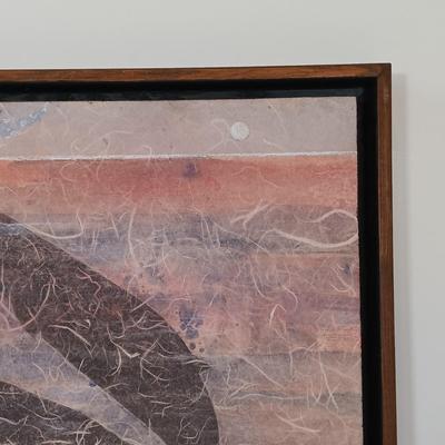 LOT 158: Raku Pottery Whale Wall Art with Jean James Whale Themed Paper Collage