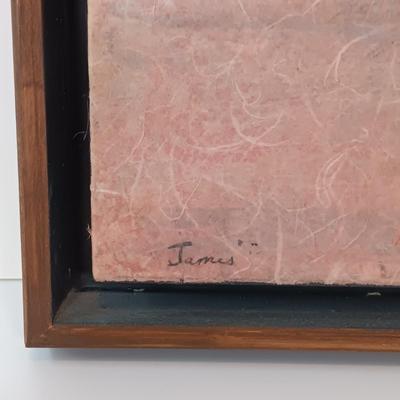 LOT 158: Raku Pottery Whale Wall Art with Jean James Whale Themed Paper Collage