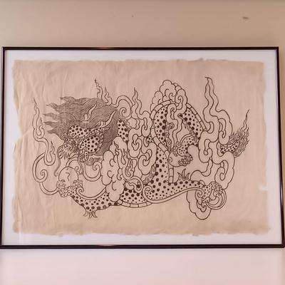 LOT 159: Large Framed Screen Print of Yang Dragon