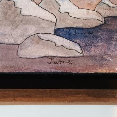 LOT 161: Pair of Paper Collages by Jean James 'Scenes from Canyon Road' and 'Longhorns'