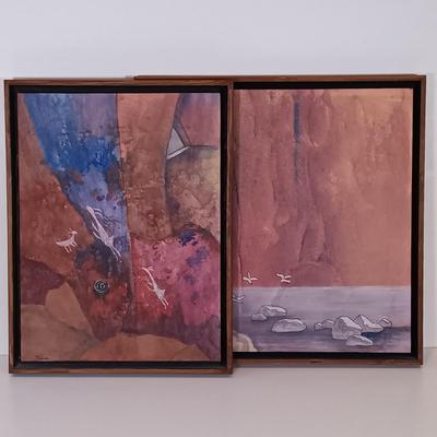 LOT 161: Pair of Paper Collages by Jean James 'Scenes from Canyon Road' and 'Longhorns'