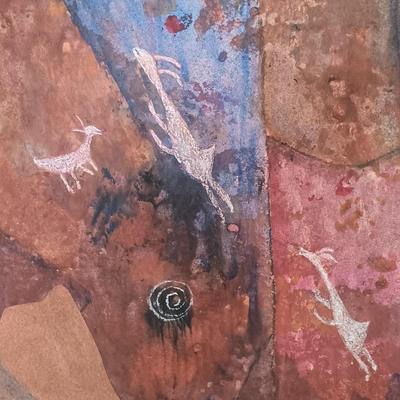 LOT 161: Pair of Paper Collages by Jean James 'Scenes from Canyon Road' and 'Longhorns'