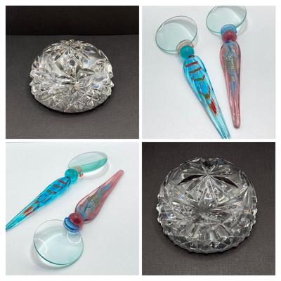 LOT 166: Va Bene Murano Glass Magnifiers and Galway Signed Crystal Paperweight
