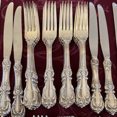 LOT 179: Vintage Reed and Barton Sterling "Burgundy" Flatware Set - TW 4269.89g