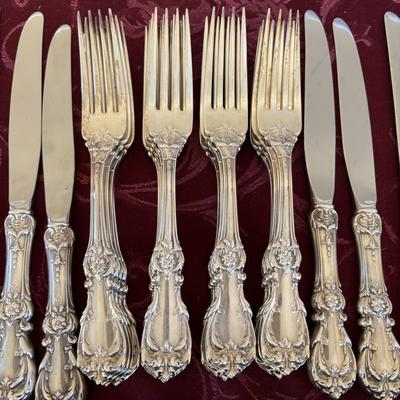 LOT 179: Vintage Reed and Barton Sterling "Burgundy" Flatware Set - TW 4269.89g