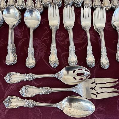 LOT 179: Vintage Reed and Barton Sterling "Burgundy" Flatware Set - TW 4269.89g