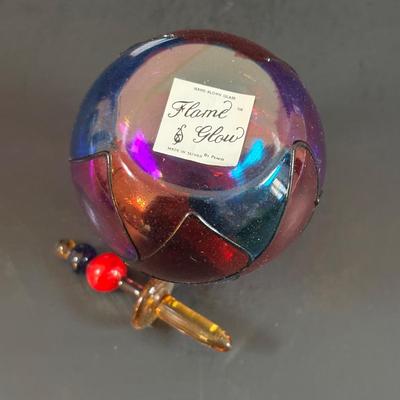 LOT 190: Raku Art Studio Pottery Floral Vases w/Flower Frog & Picture Frame, Hand Blown Flame Glow Glass Mosiac Perfume Bottle,...