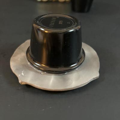 LOT 190: Raku Art Studio Pottery Floral Vases w/Flower Frog & Picture Frame, Hand Blown Flame Glow Glass Mosiac Perfume Bottle,...