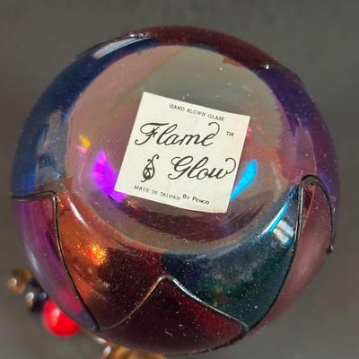 LOT 190: Raku Art Studio Pottery Floral Vases w/Flower Frog & Picture Frame, Hand Blown Flame Glow Glass Mosiac Perfume Bottle,...