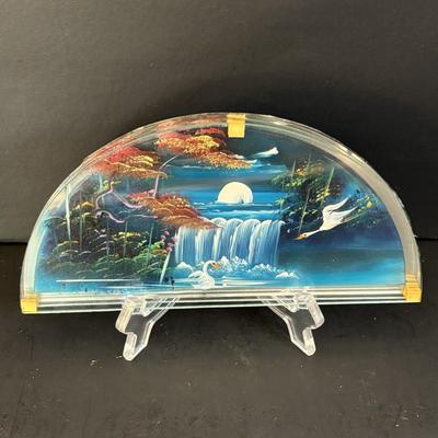 LOT 195: Vintage Kosta Glass Iceberg Sculpture with Etching, Strombergshyttan Etched Crystal Vase, Vintage Japanese ACF Pewter & Hand...