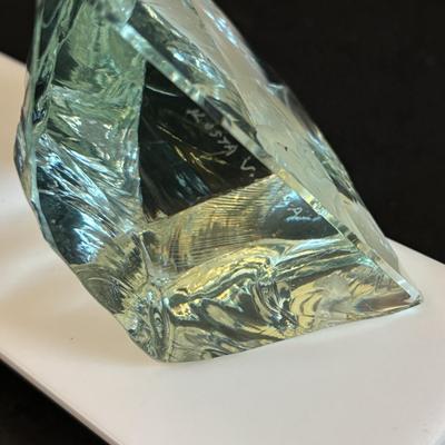 LOT 195: Vintage Kosta Glass Iceberg Sculpture with Etching, Strombergshyttan Etched Crystal Vase, Vintage Japanese ACF Pewter & Hand...