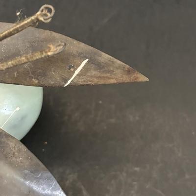 LOT 196: Vintage Green/Pale Green Jade Fruit w/Stone Leaves and MCM Pebble/Bubble Gold Glass Tray