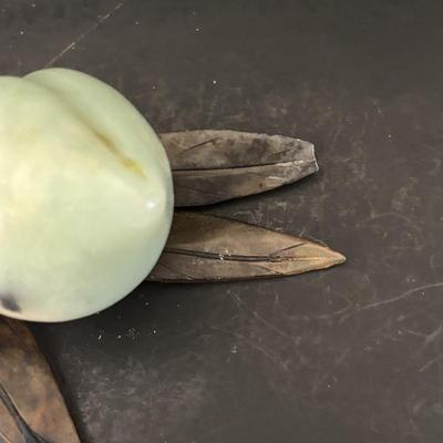 LOT 196: Vintage Green/Pale Green Jade Fruit w/Stone Leaves and MCM Pebble/Bubble Gold Glass Tray