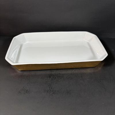 LOT 202 Royal Worcester Gold Lustre Coffee Pot, Creamer & Sugar, Fireproof Casserole Shape 23 Size 7 1/2 & Rectangular Baking Dishes