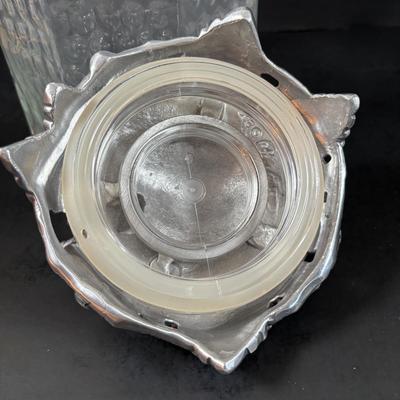 LOT 203: Arthur Court Grape Cluster Canister, Ragazzi & Co. Bottle Stoppers, Grape Cluster Bottle Coasters, Black Stemware w/Matching...