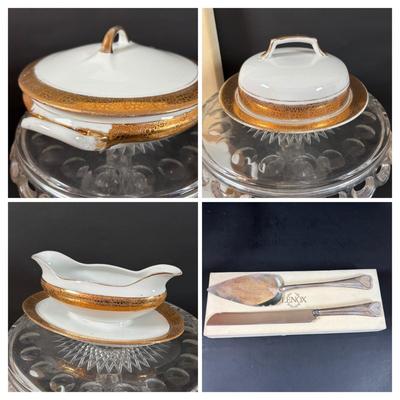 LOT 204: Vintage ZS & C Bavaria China w/18K Gold Trim, Lenox Serving Set & More