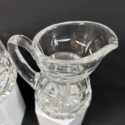 LOT 205: Waterford Sugar Bowl & Creamer Set along with Baccarat Cystal 4inch Under Plates for Bowls