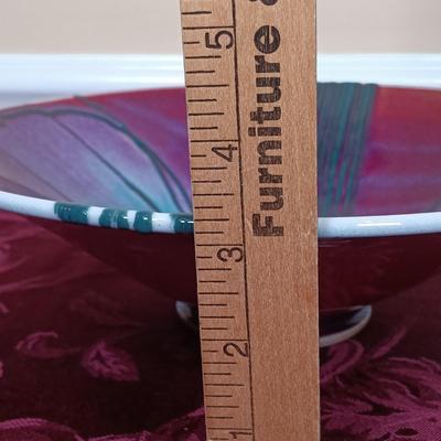 LOT 214: Marc Matsui Signed Pottery Art Bowl with Blown Glass Wand