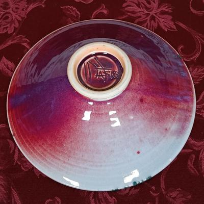 LOT 214: Marc Matsui Signed Pottery Art Bowl with Blown Glass Wand