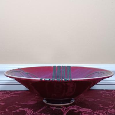 LOT 214: Marc Matsui Signed Pottery Art Bowl with Blown Glass Wand