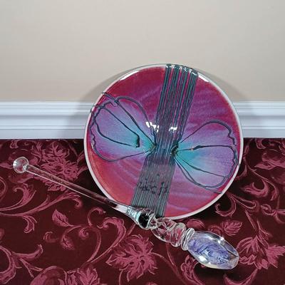 LOT 214: Marc Matsui Signed Pottery Art Bowl with Blown Glass Wand