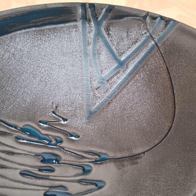 LOT 215: Marc Matsui Signed Pottery Art Bowl with Holmegaard Signed Glass Art Bowl