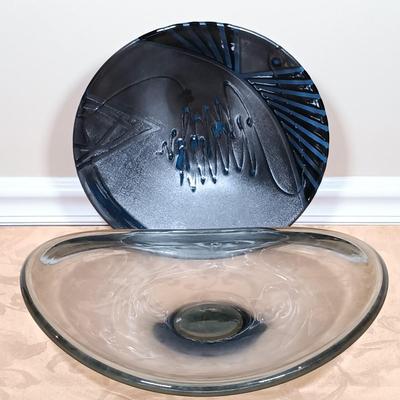 LOT 215: Marc Matsui Signed Pottery Art Bowl with Holmegaard Signed Glass Art Bowl