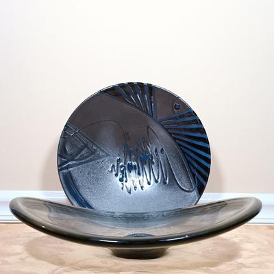 LOT 215: Marc Matsui Signed Pottery Art Bowl with Holmegaard Signed Glass Art Bowl