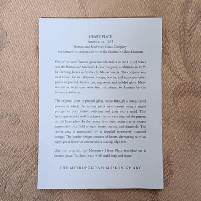 LOT 216: Mikasa Amethyst Centerpiece Bowl, Arcoroc Canterbury Crocus Mugs, Metropolitan Museum of Art Heart Plates & More