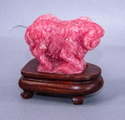 CARVED PINK STONE RAMS ON BASE