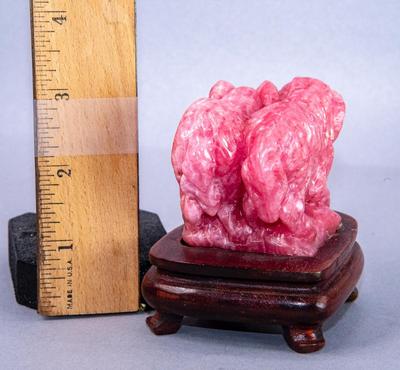 CARVED PINK STONE RAMS ON BASE