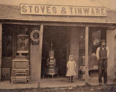 LARGE ANTIQUE TINTYPE PHOTOS - "STOVE AND TINWARE" STORE