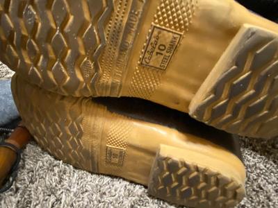 SIZE 10 CABELA’S BOOTS, WINDPROOF SWEATER, ORVIS HUNTING VEST, DUCK CALL & GLOVES