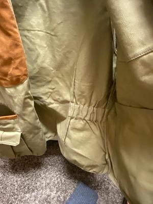 SIZE 10 CABELA’S BOOTS, WINDPROOF SWEATER, ORVIS HUNTING VEST, DUCK CALL & GLOVES
