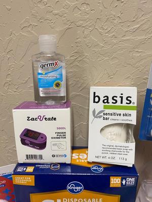 ZAC-VRATE FINGER PULSE OXIMETER PLUS VARIOUS TOILETRIES