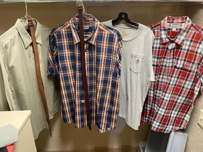 MEN’S BUTTON-DOWN SHIRTS, AND CARHARTT T-SHIRT, AND BELTS