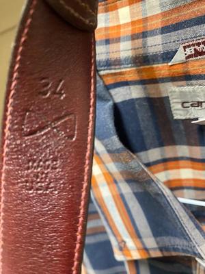 MEN’S BUTTON-DOWN SHIRTS, AND CARHARTT T-SHIRT, AND BELTS