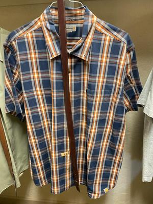 MEN’S BUTTON-DOWN SHIRTS, AND CARHARTT T-SHIRT, AND BELTS