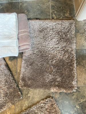 BATH RUGS, HAND TOWELS, AND SHOWER CURTAIN