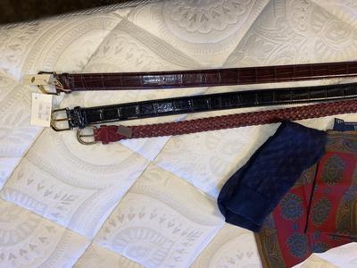 MEN’S LEATHER BELTS, TIE, SOCKS, AND HANDKERCHIEFS