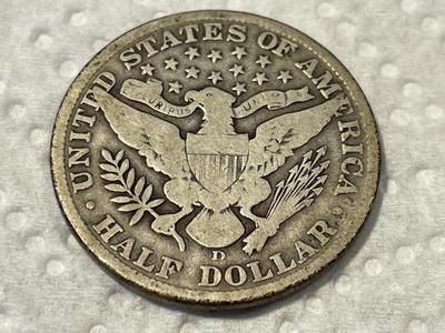 1912-D VERY GOOD CONDITION BARBER SILVER HALF DOLLAR AS PICTURED. FREE DOMESTIC SHIPPING.