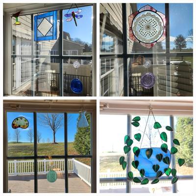 Lot of Window Hanging Stained Glass Decor Dragonfly ,Cocktail Glass, leaves, and others