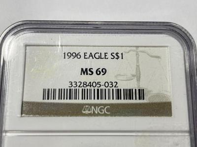 NGC CERTIFIED 1996 MS69 SILVER EAGLE DOLLAR 1-OUNCE .999 AS PICTURED. FREE DOMESTIC SHIPPING.