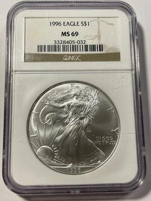 NGC CERTIFIED 1996 MS69 SILVER EAGLE DOLLAR 1-OUNCE .999 AS PICTURED. FREE DOMESTIC SHIPPING.