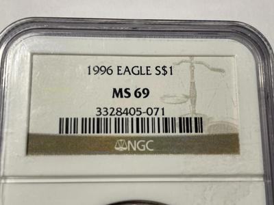 NGC CERTIFIED 1996 MS69 SILVER EAGLE DOLLAR 1-OUNCE .999 AS PICTURED. FREE DOMESTIC SHIPPING.